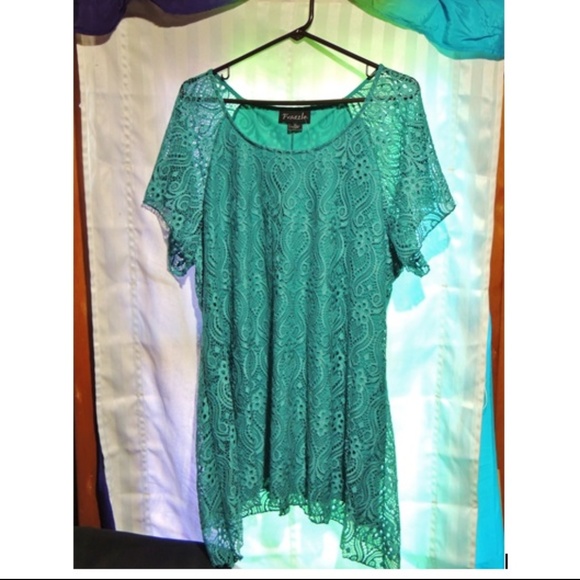 Frazzle Tops - Crochet Flutter Tunic - Turquoise